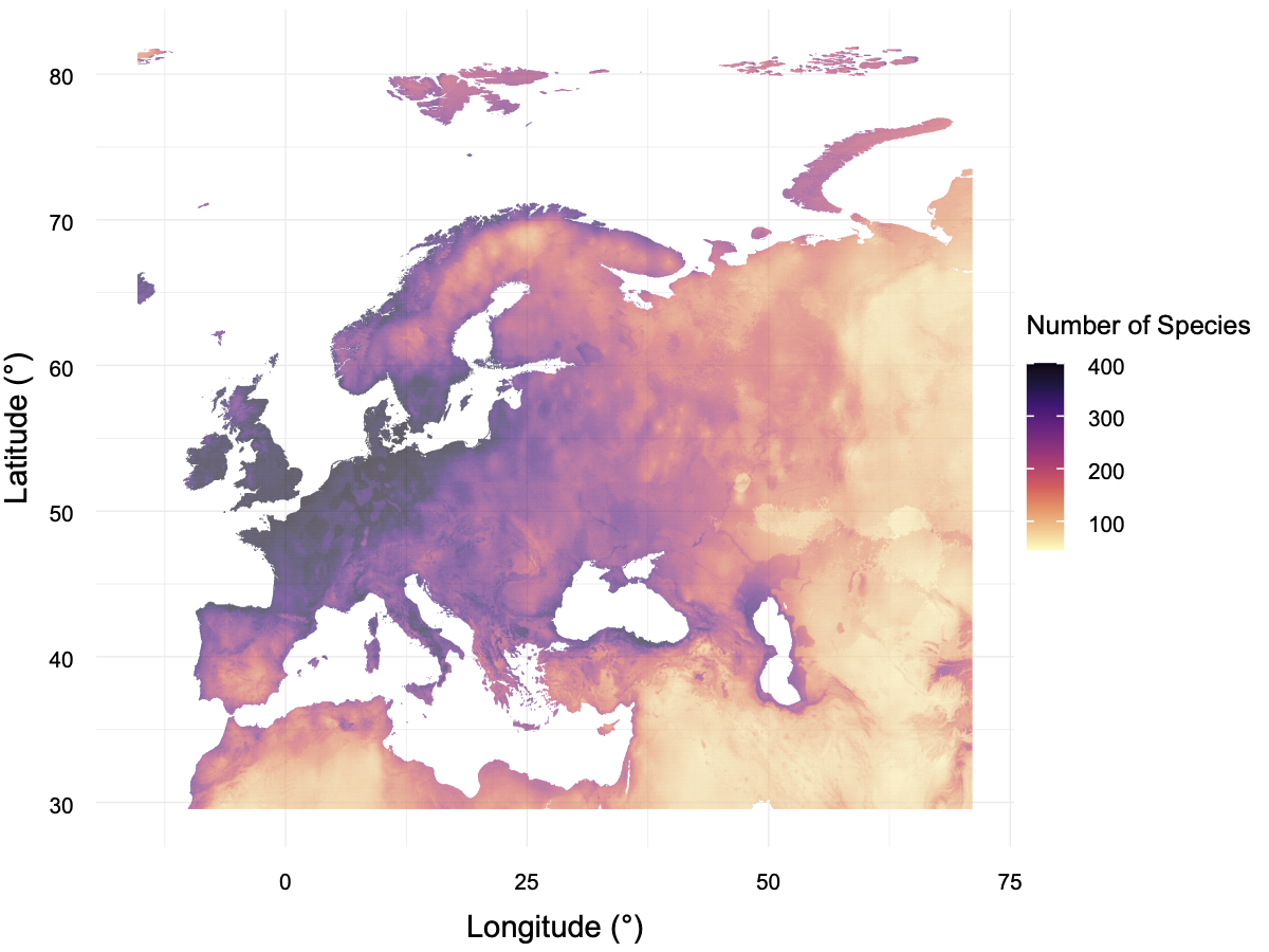 Geographic distribution of bird species represented by the Denmark, Greenland and Faroe Islands genome resource
